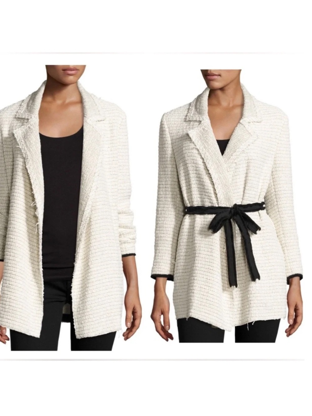 Theory Clairene R. Carson Tweed Wrap Jacket in Cream